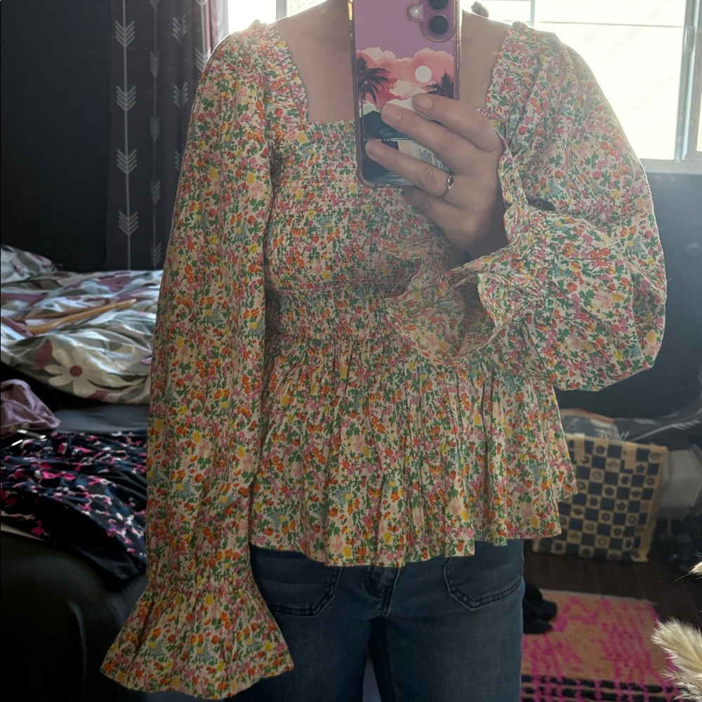Elizabeth Wilson Designs Multicolor Floral Smocked Blouse - Picture 16 of 16